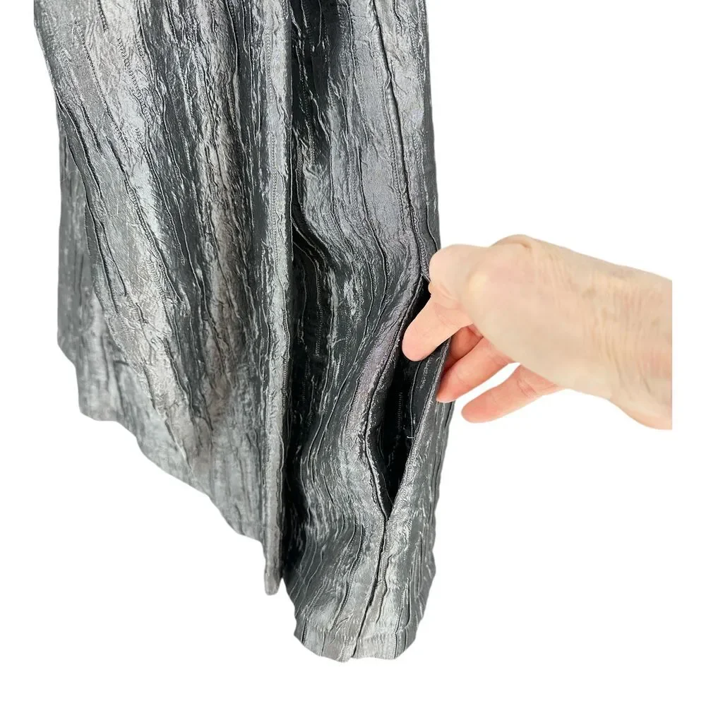 Coldwater‎ Creek SZ M Crinkled Metallic Open Front Jacket Blazer Textured Gray